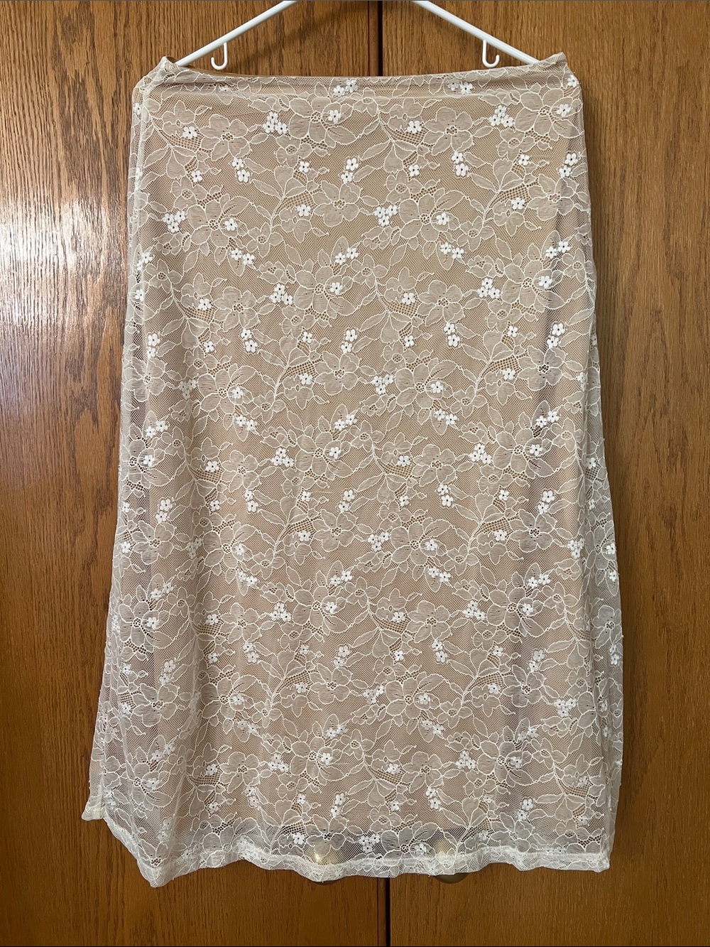 Cupshe Cream Lace A-Line Skirt with Floral Overlay